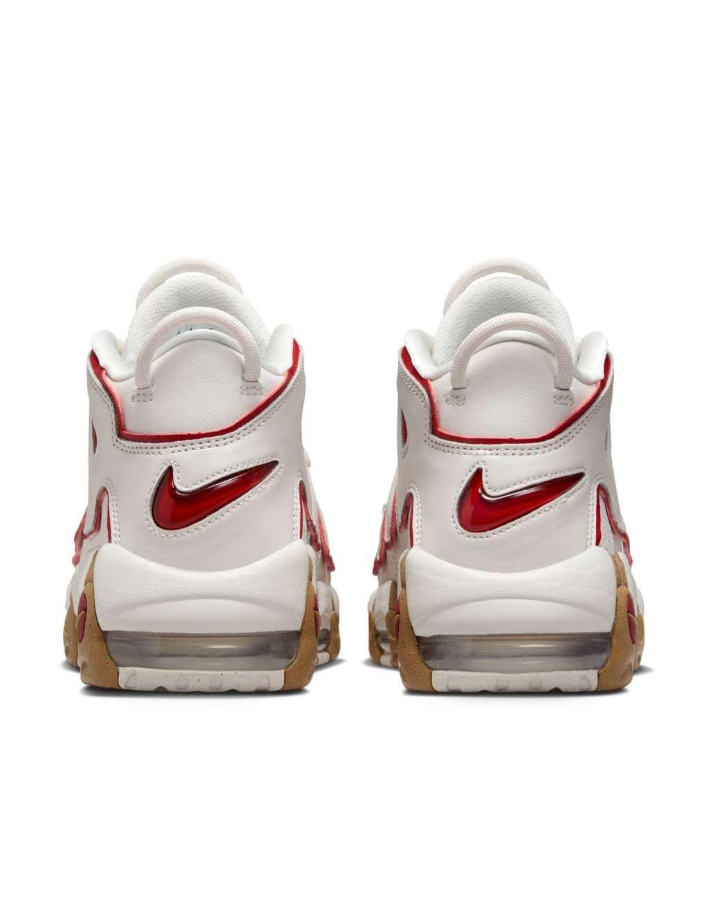 Nike Air More Uptempo sneakers in stone with red detail  Product Image