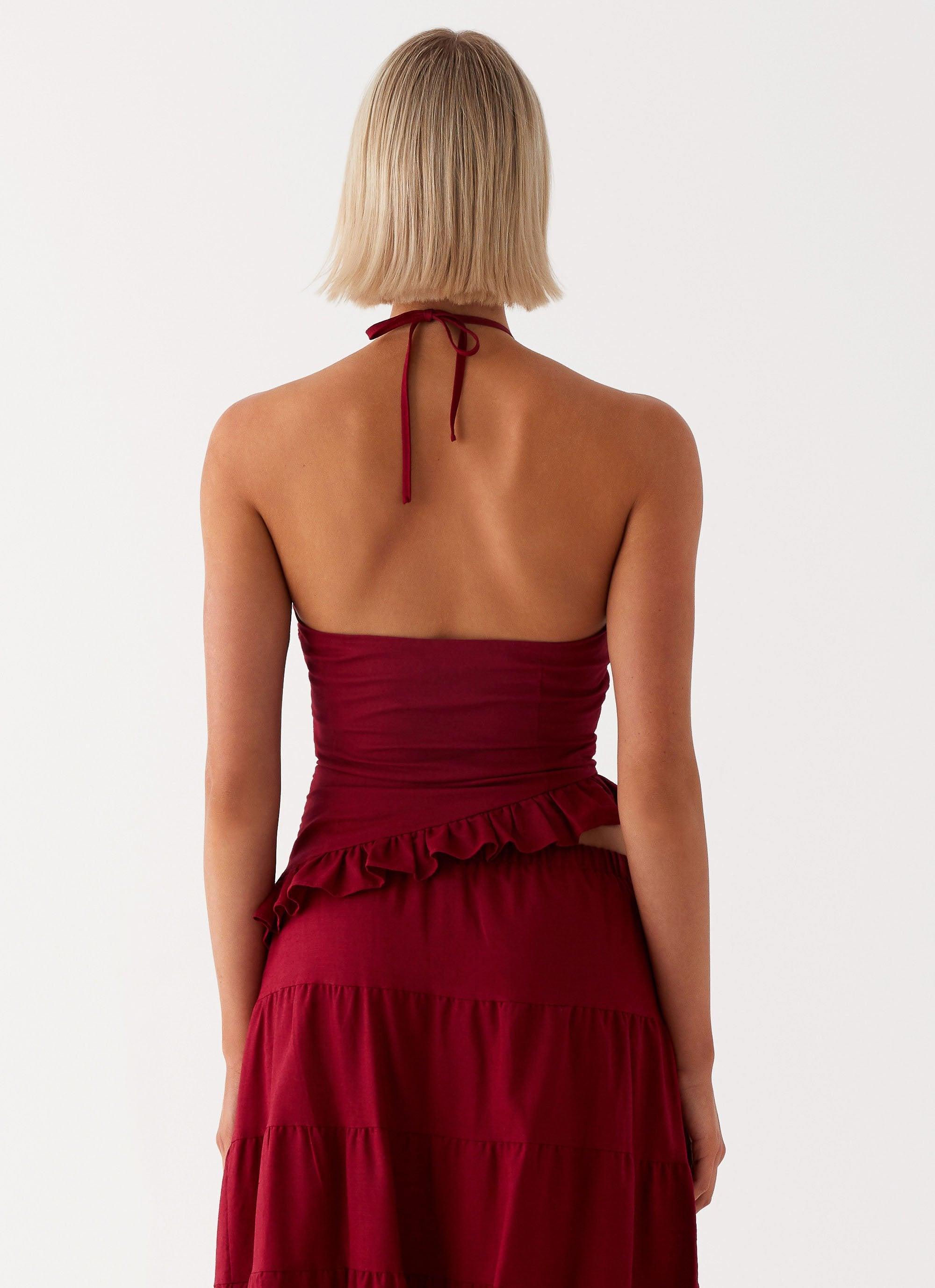 Mariella Linen Top - Maroon Product Image