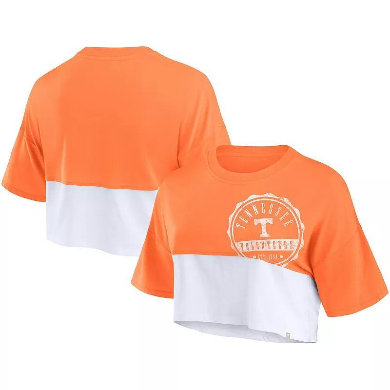 Womens Fanatics Branded /White Miami Hurricanes Oversized Badge Colorblock Cropped T-Shirt Product Image