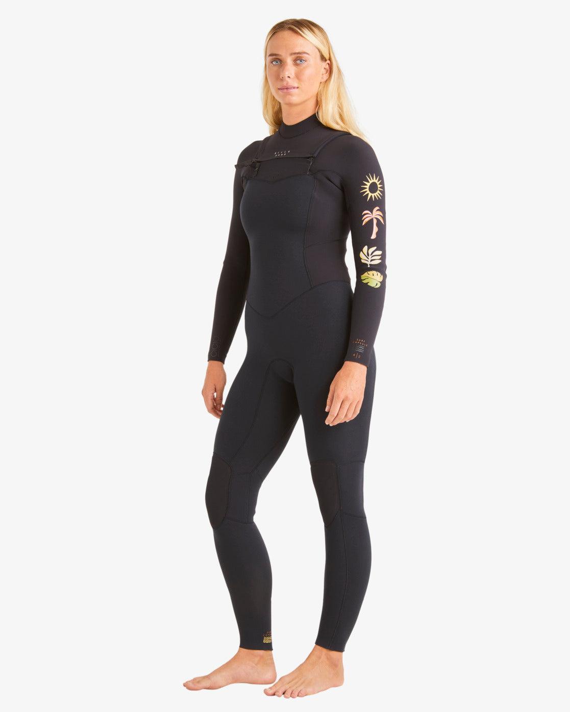 4/3mm Salty Dayz Natural Chest Zip Wetsuit - Hidden Palms Black Female Product Image