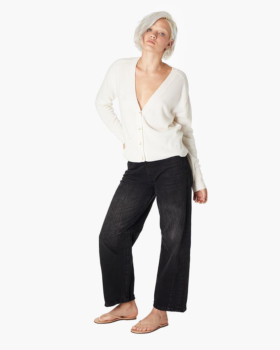 Cashmere V Neck Cardigan - Cream Product Image