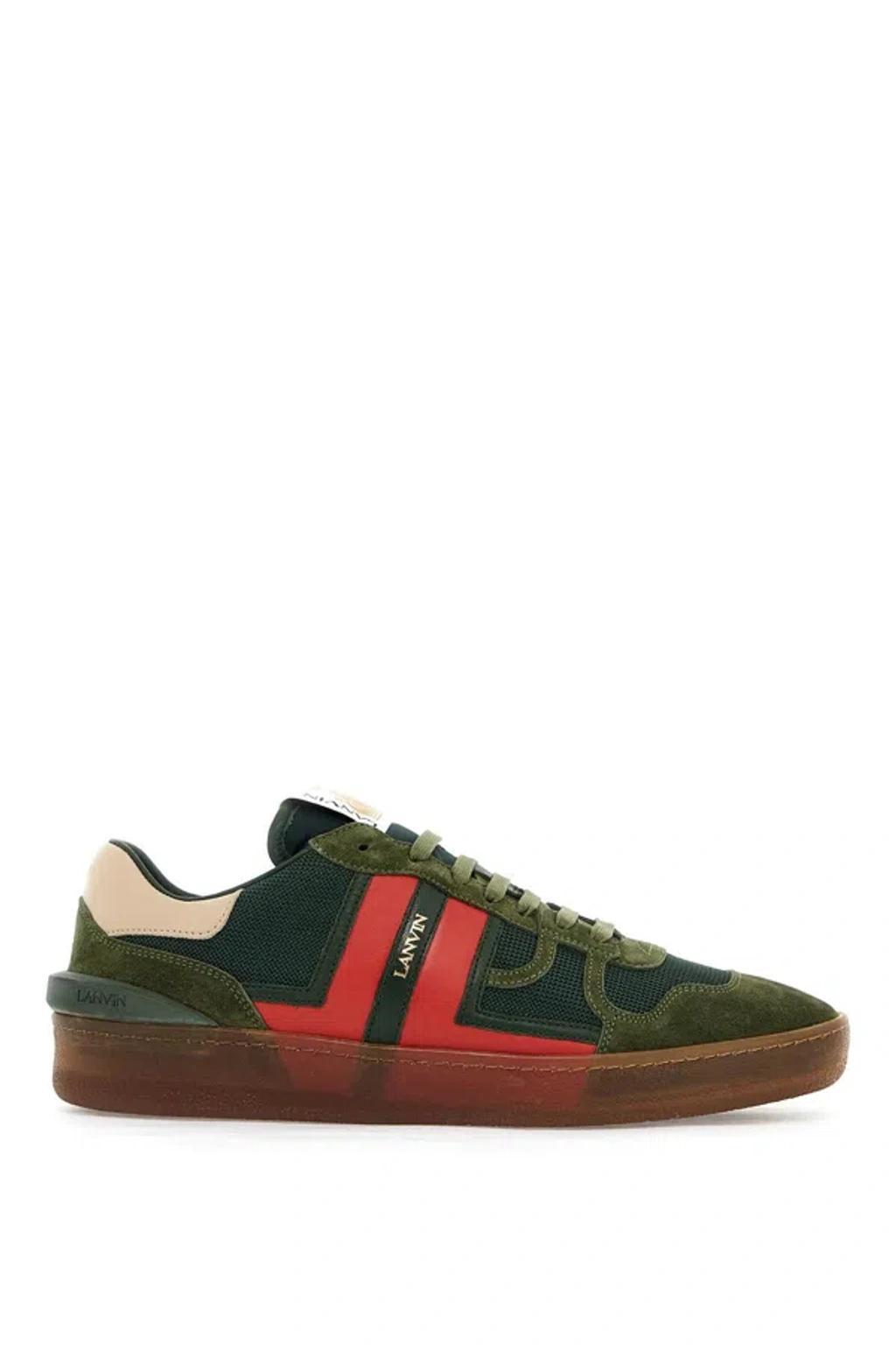 LANVIN Clay Color Block Mesh And Leather Sneakers In Green Product Image