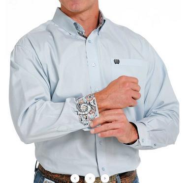 SALE Cinch® Men's L/S Solid Light Blue Paisley Details Button Shirt Product Image