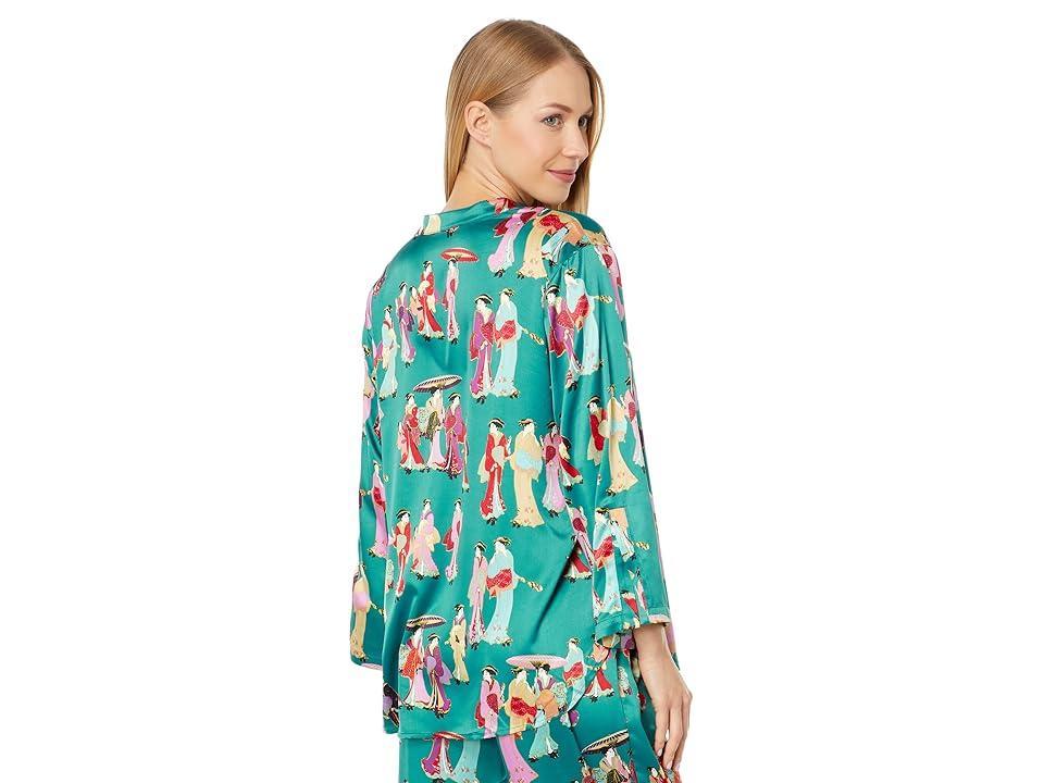 N by Natori Geisha Satin PJ Set (Green Multi) Women's Pajama Sets Product Image