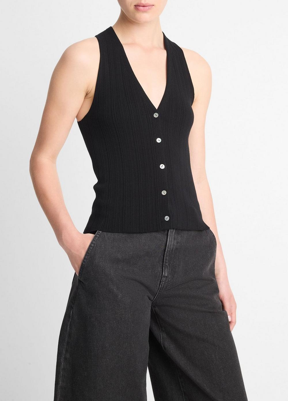 Italian Cotton-Blend Button V-Neck Tank Top Product Image