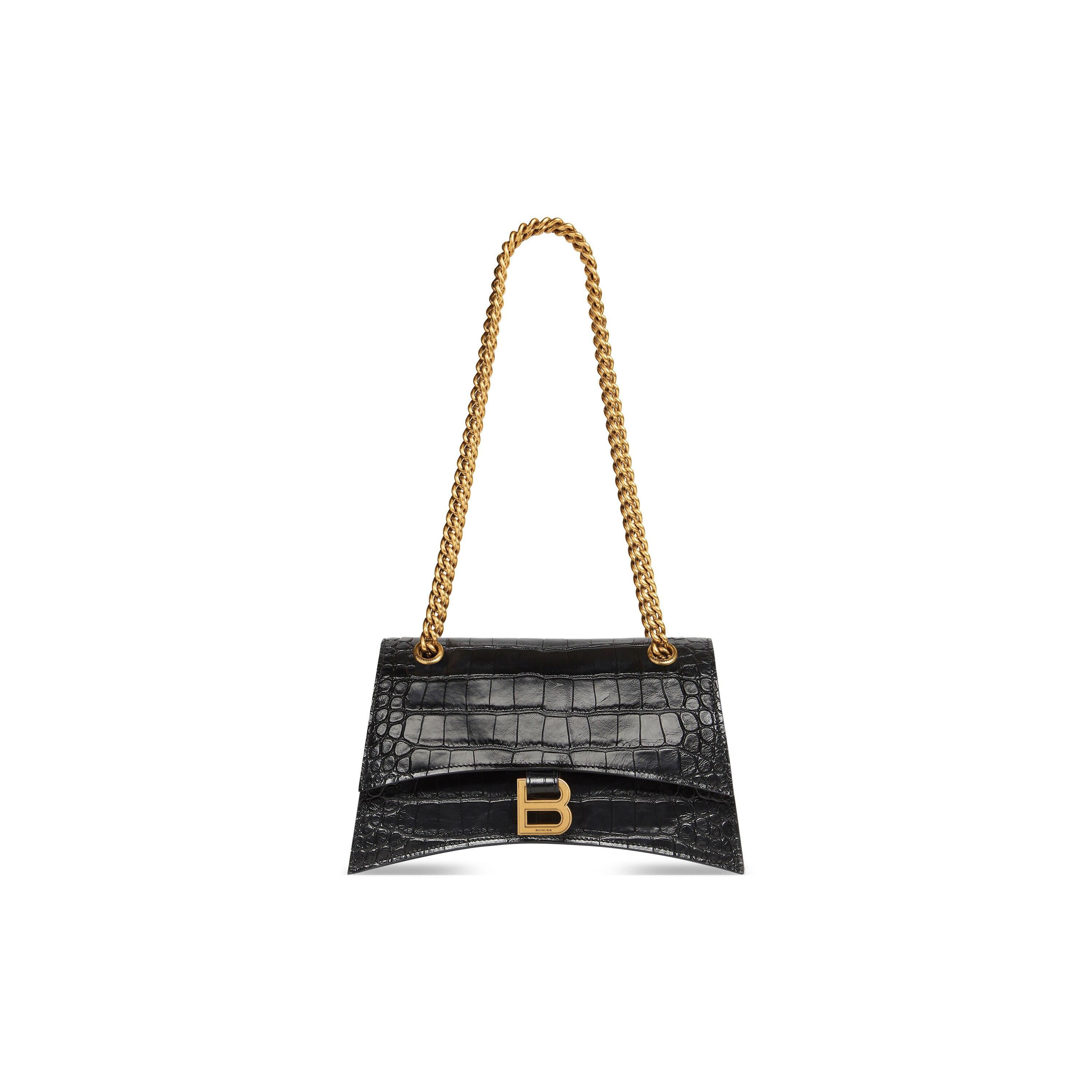 Women's Crush Small Chain Bag Crocodile Embossed  in Black Product Image