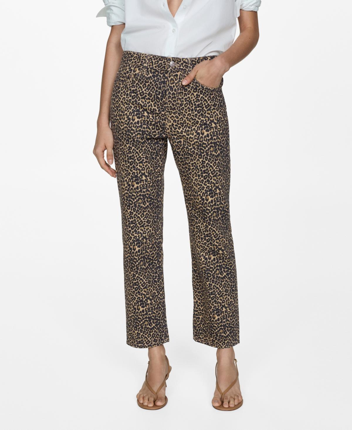 Mango Womens Leopard-Print Straight Jeans Product Image