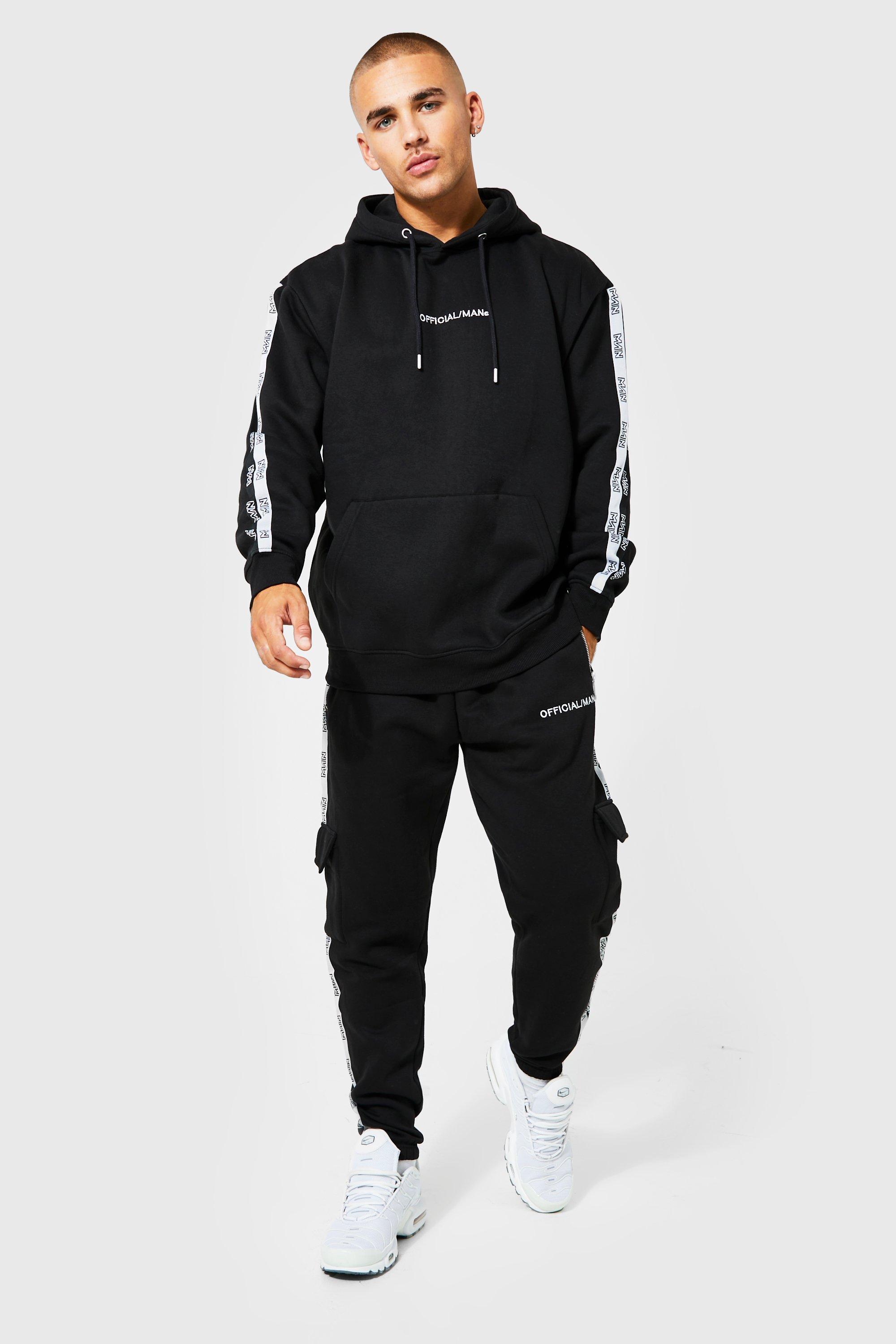 Official Man Tape Cargo Hooded Tracksuit | boohooMAN USA Product Image