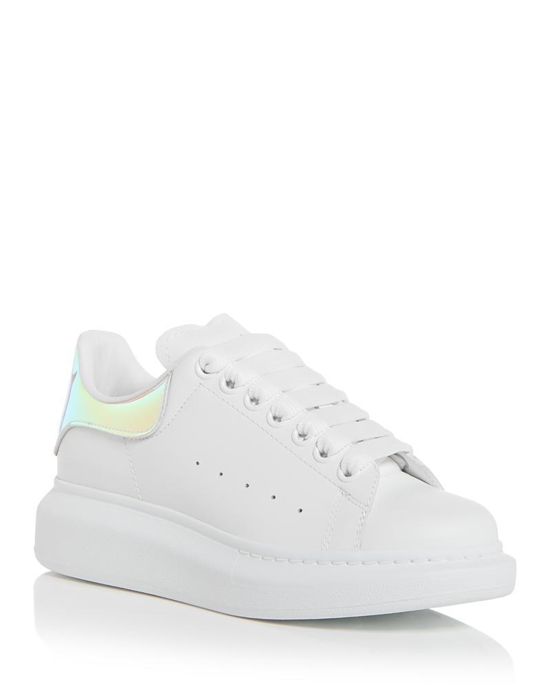 Womens Oversized Iridescent Logo Leather Sneakers Product Image