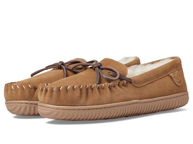 Fireside by Dearfoams Nelson Bay Mens Shearling Moccasin Slippers Brown Product Image