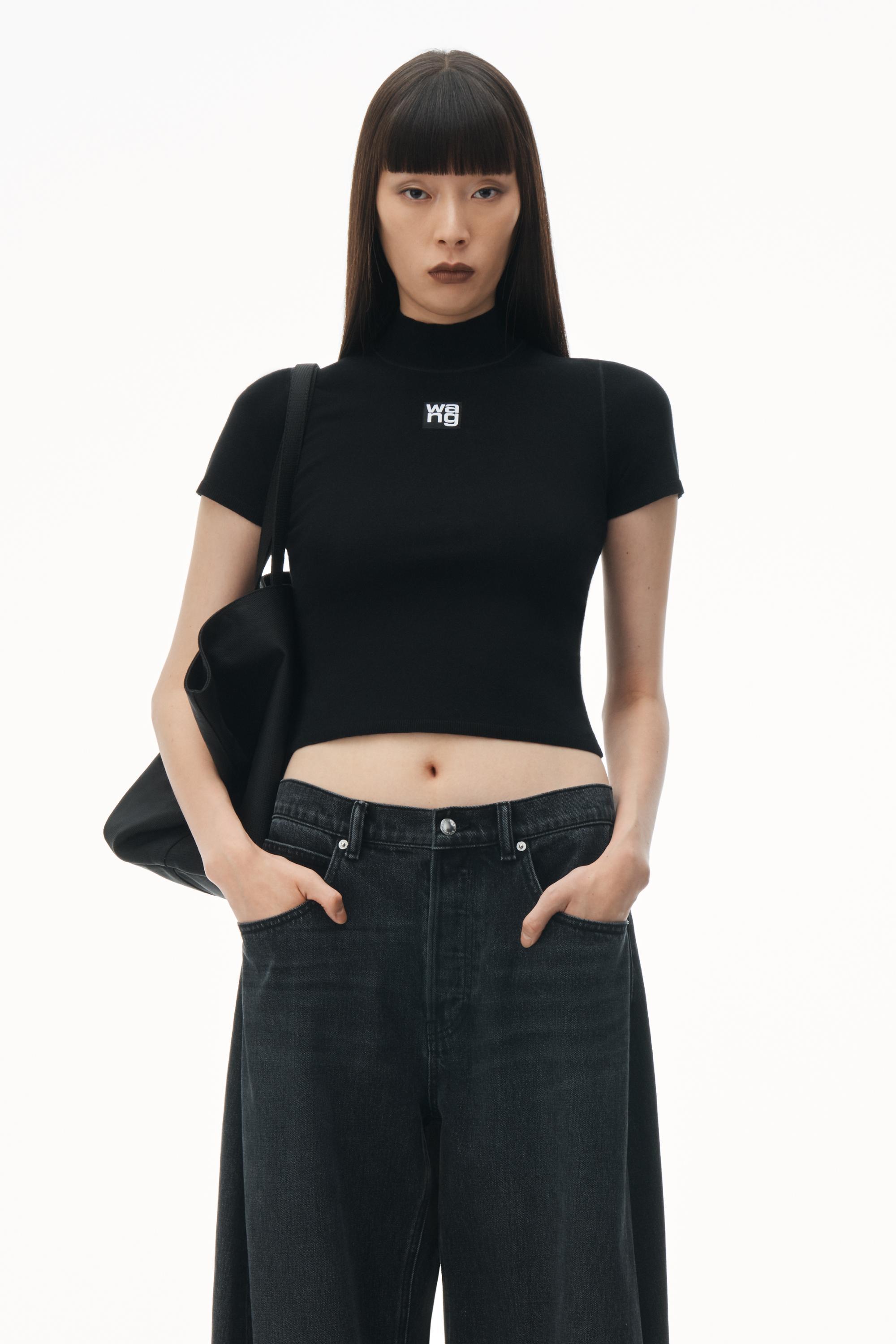 Logo Patch Mockneck Top In Bodycon Knit Product Image