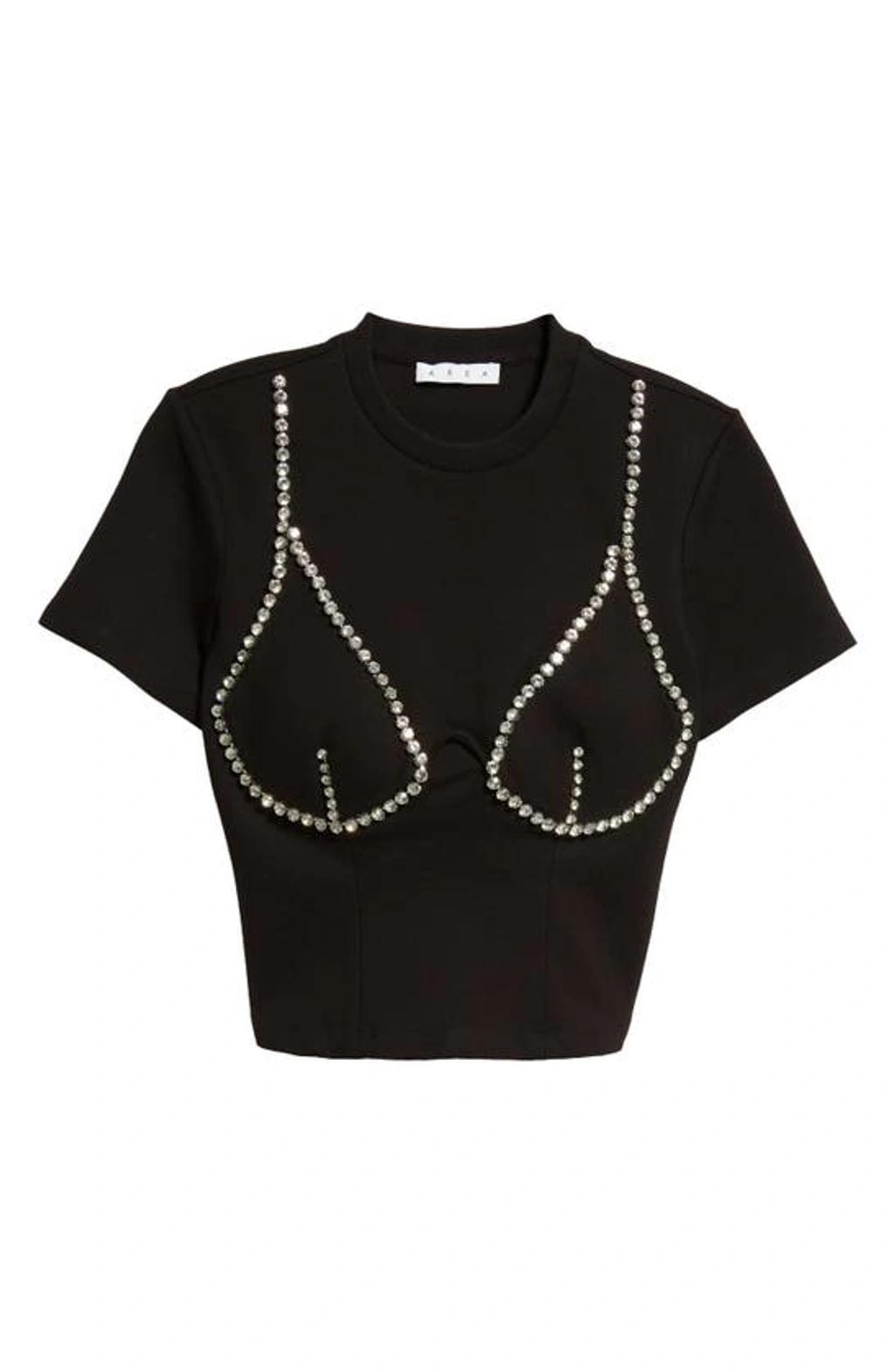 AREA Crystal Bustier Cup Crop T-shirt In Black product image