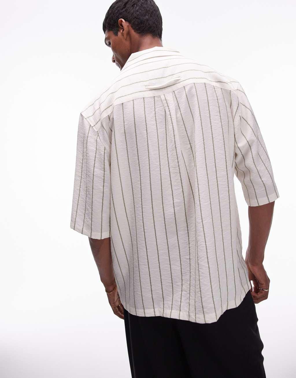 Topman short sleeve hand drawn stripe shirt in off white Product Image