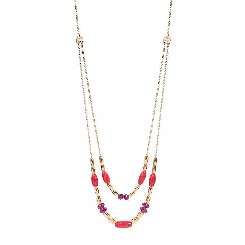 Emberly Gold Tone Long Double Layered Beaded Necklace, Womens, Pink Product Image