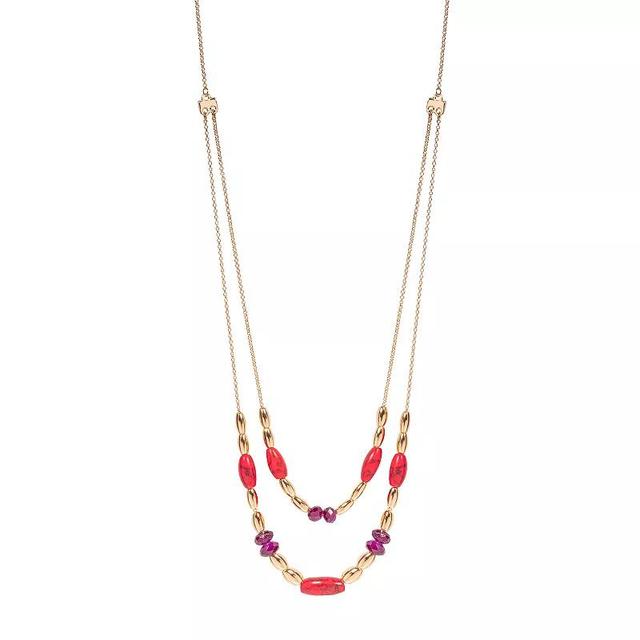 Emberly Gold Tone Long Double Layered Beaded Necklace, Womens, Pink Product Image