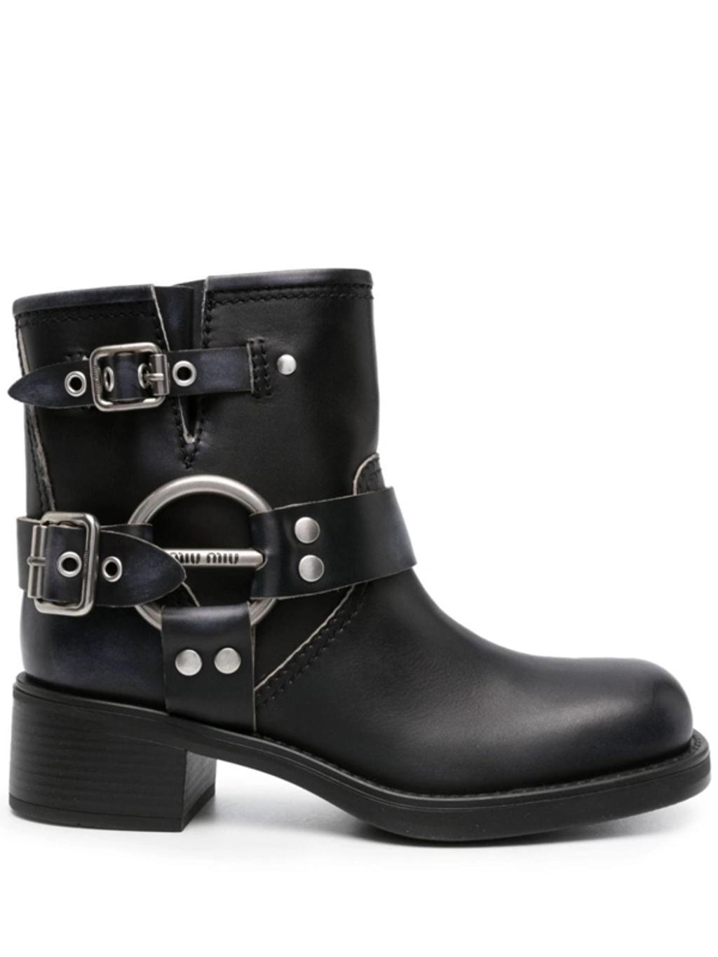 Vintage-look Leather Ankle Boots In Black Product Image