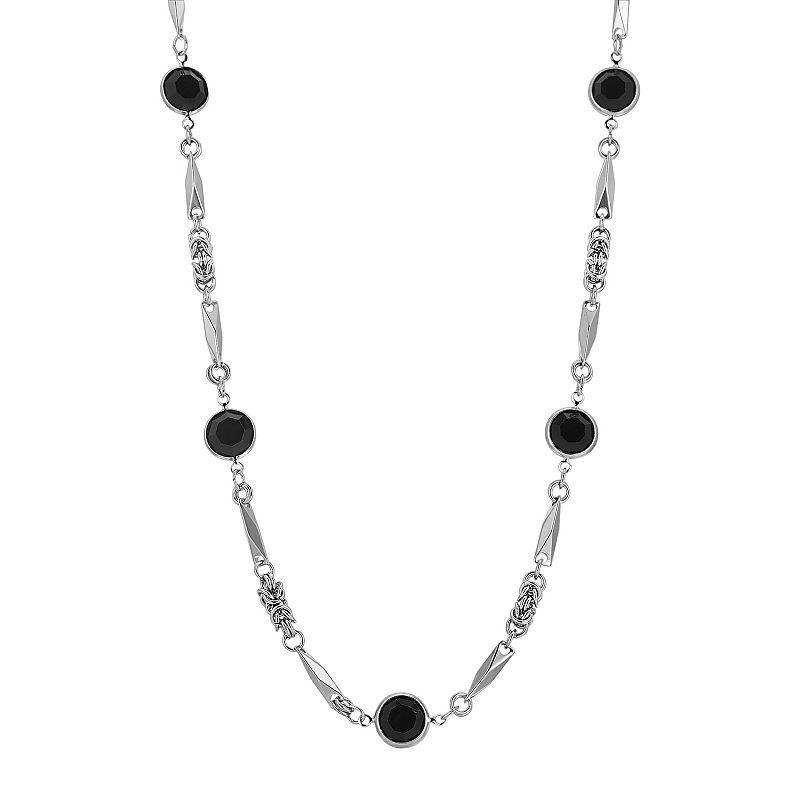 1928 Silver Tone Black Crystal Necklace, Womens Product Image