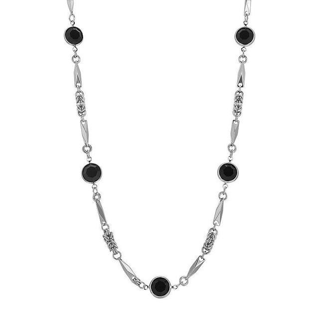 1928 Silver Tone Black Crystal Necklace, Womens Product Image