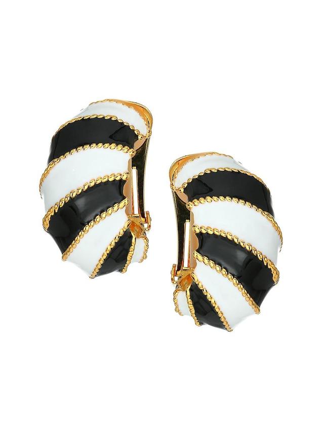 Womens Black & White Enamel Twist Rope Clip-On Earrings Product Image