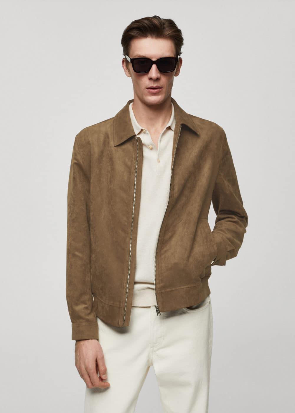 MANGO MAN - Suede-effect jacket with zipper medium brownMen Product Image