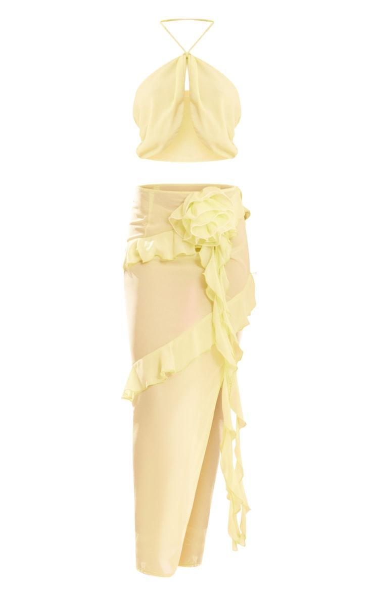 Lemon Chiffon Cut Out Rose Applique Drape Maxi Dress Product Image