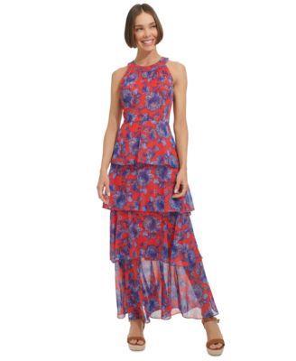 Women's Floral-Print Tiered Halter Maxi Dress Product Image