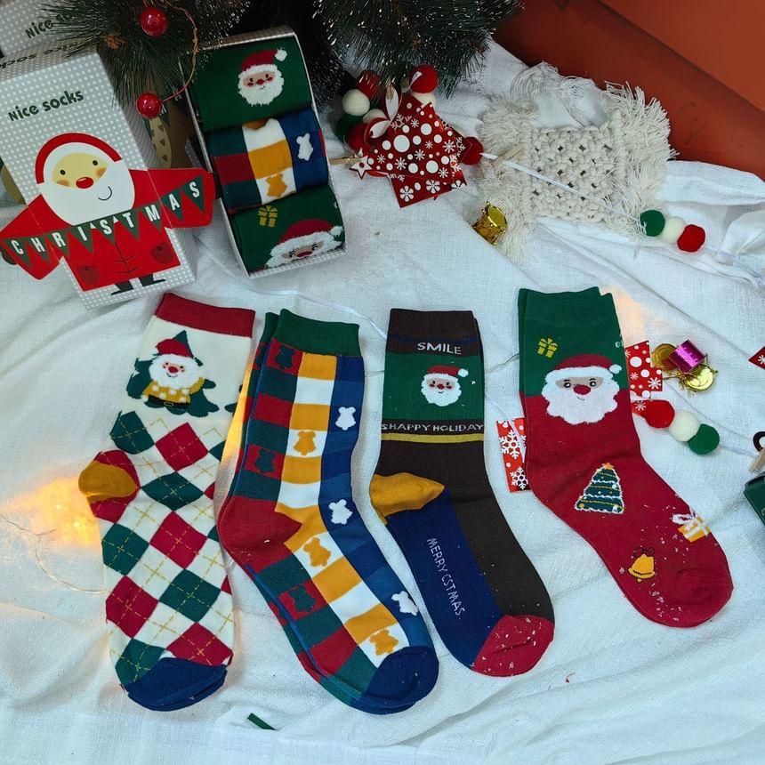 Set of 3 Pairs: Christmas Cartoon Print Socks Product Image