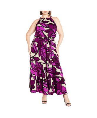 Plus Size Halter Print Maxi Dress Product Image