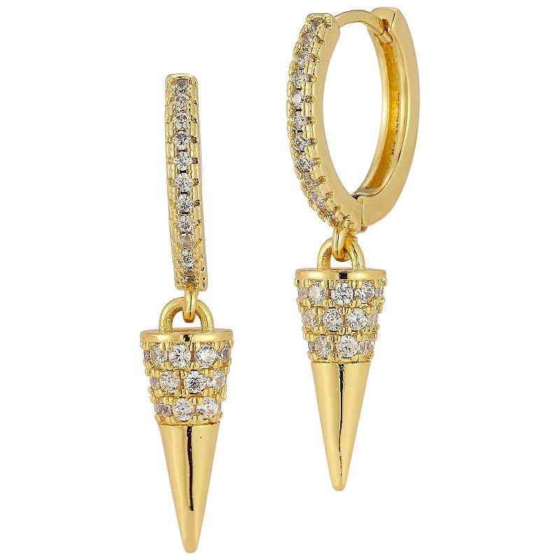 Cubic Zirconia Spike Charm Huggie Hoop Earrings, Womens, Gold Tone Product Image