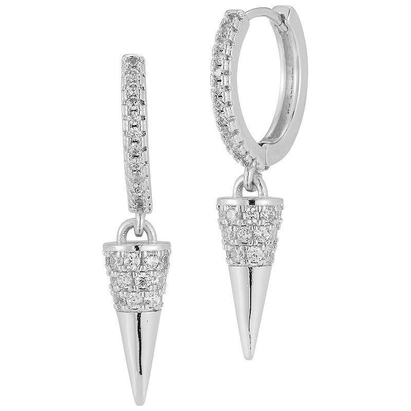 Cubic Zirconia Spike Charm Huggie Hoop Earrings, Womens, White Product Image