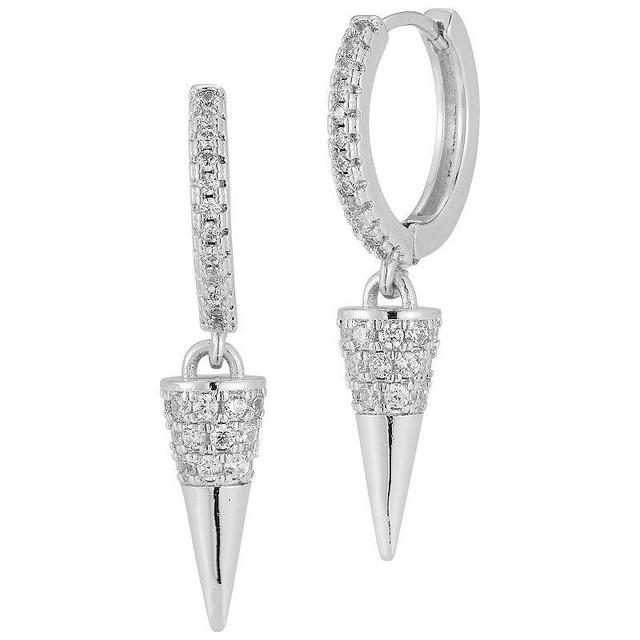 Cubic Zirconia Spike Charm Huggie Hoop Earrings, Womens, Silver Tone Product Image