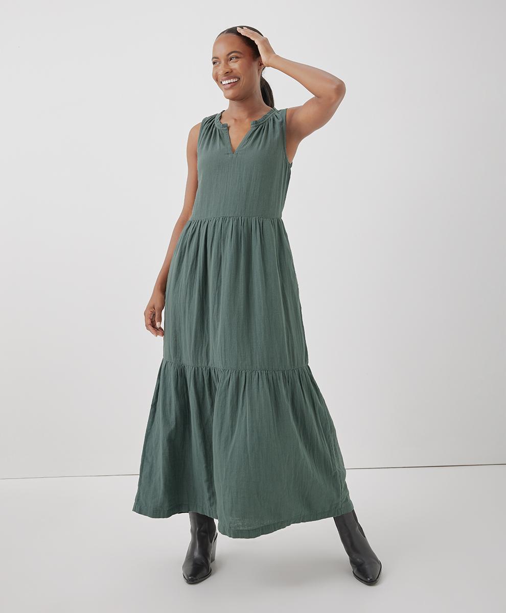 Womens Coastal Double Gauze Ruffle Maxi Dress XL Product Image