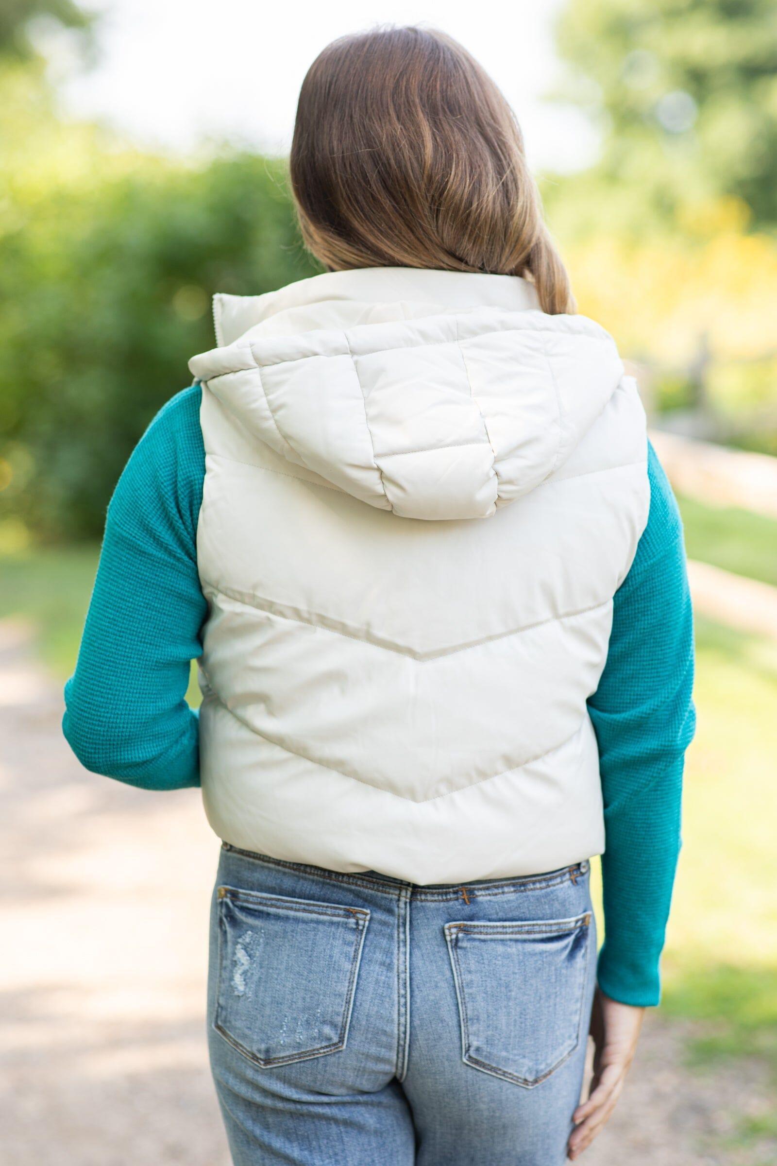 Off White Hooded Channel Quilted Puffer Vest Product Image