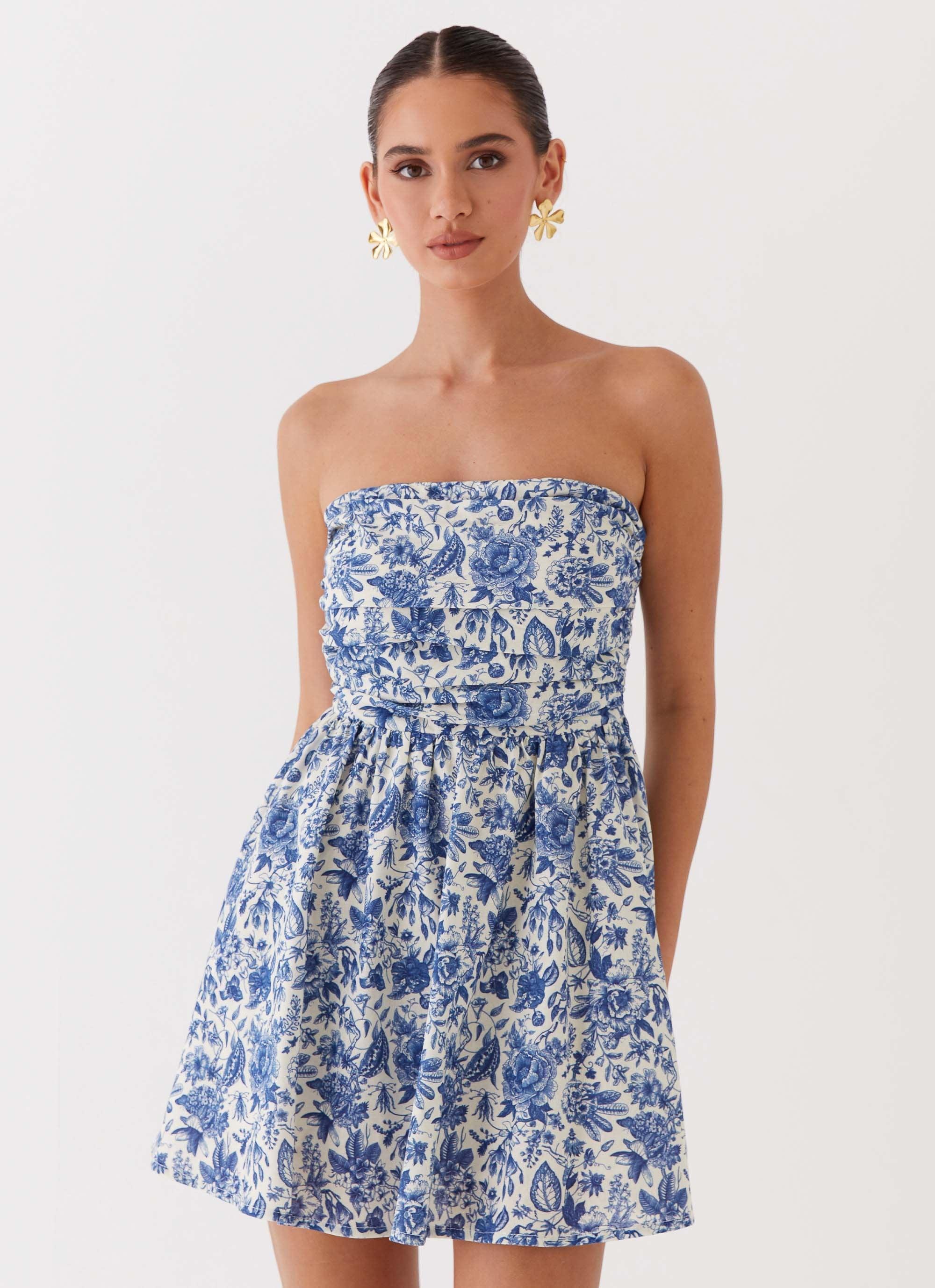 Forget Me Not Linen Mini Dress - Blue Paisley Product Image