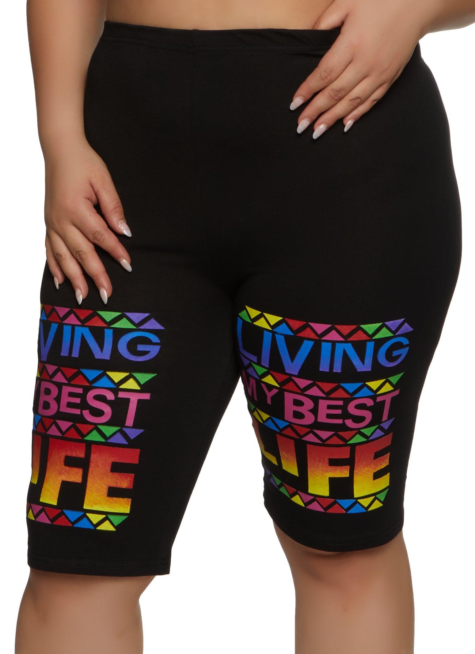 Womens Plus Size Living My Best Life Graphic Bike Shorts Product Image