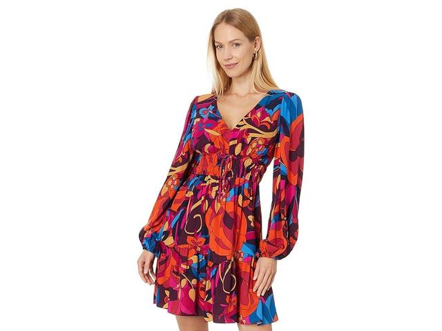 Adrianna Papell Printed Short Flounce Dress (Berry Multi) Women's Dress Product Image