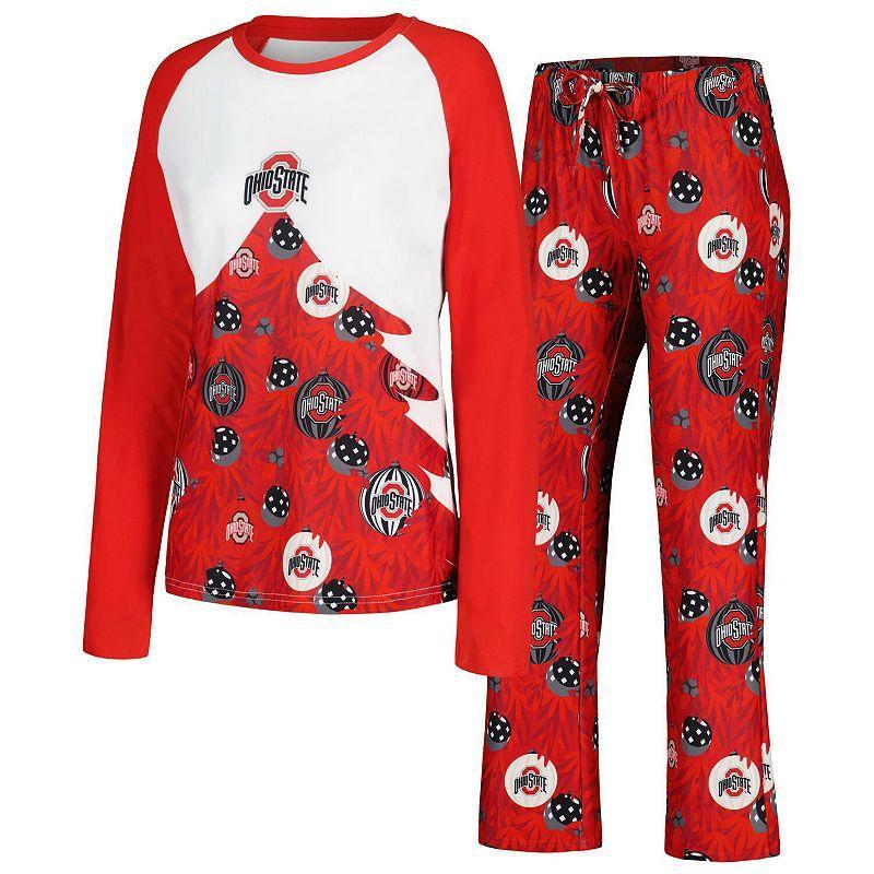 Womens Concepts Sport Scarlet Ohio State Buckeyes Tinsel Ugly Sweater Long Sleeve T-Shirt & Pants Sleep Set Product Image