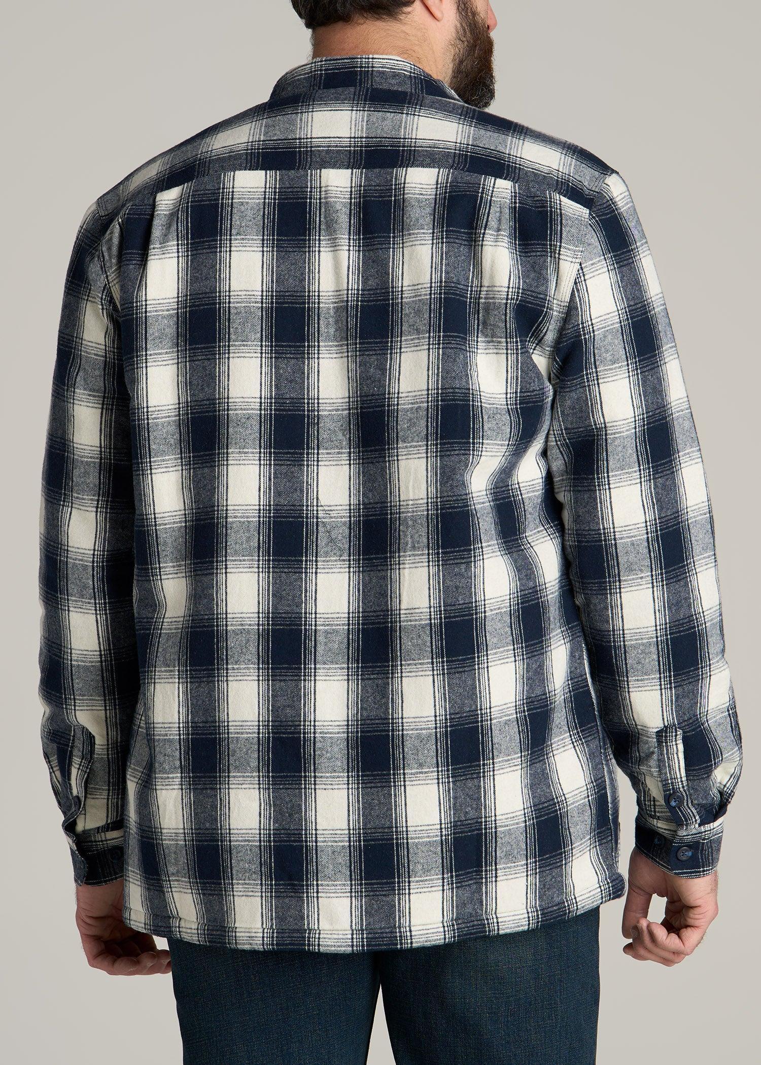 LJ&S Men's Tall Sherpa Lined Shirt Jacket in Midnight Navy & Ecru Plaid Male Product Image