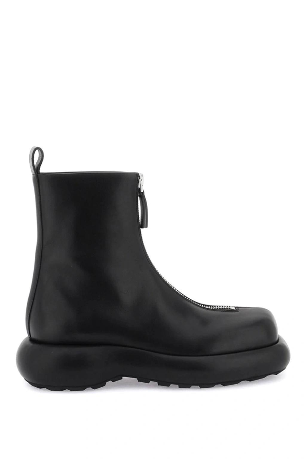 Zip-up Leather Boots In Black product image