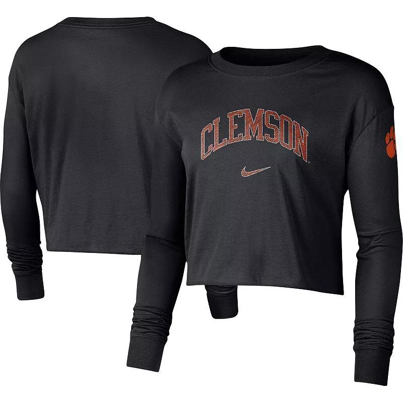 Womens Nike Clemson Tigers 2-Hit Cropped Long Sleeve Logo T-Shirt Product Image