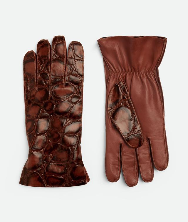 Men's Crocodile-Effect Leather Gloves in Barrel Product Image