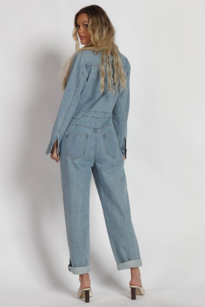 Button Down Denim Jumpsuit Product Image