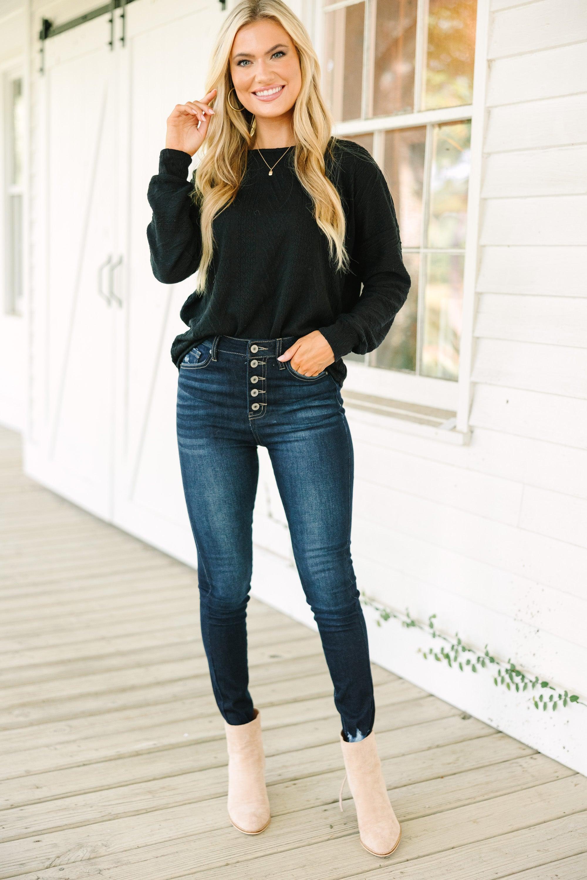 The Slouchy Black Cable Knit Top Female Product Image