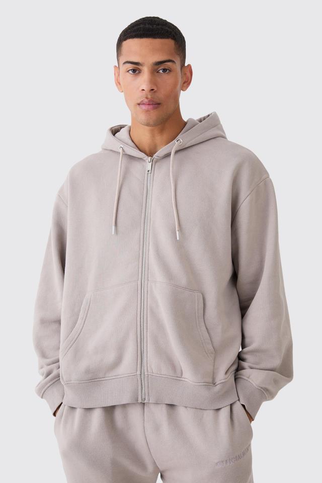 Mens Beige Oversized Boxy Zip Through Washed Hoodie, Beige Product Image