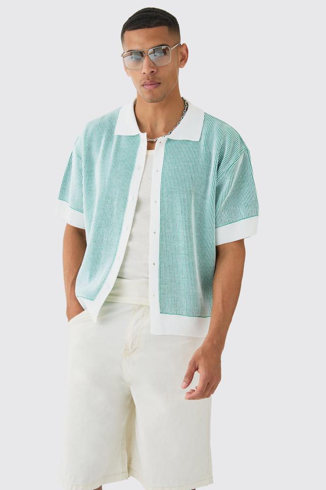 Oversized Boxy Two Tone Rib Knit Shirt | boohooMAN USA Product Image