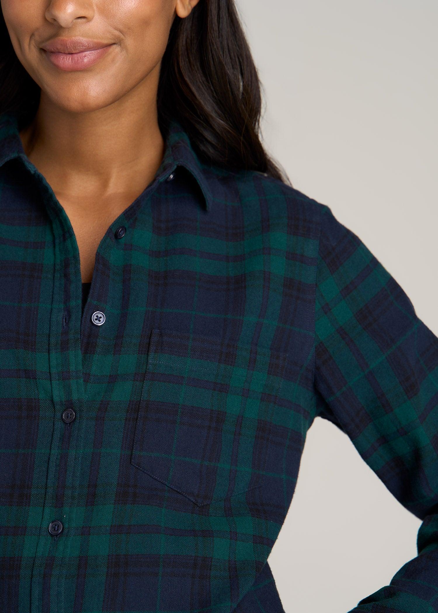 Flannel Button-Up Shirt for Tall Women in Emerald and Navy Female Product Image