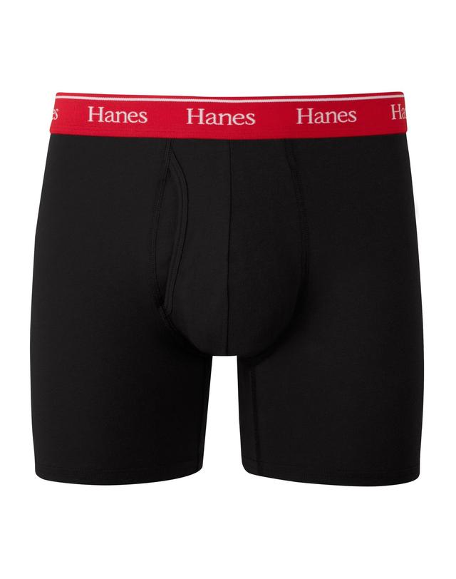 Hanes Originals Mens Stretch Cotton Boxer Brief Underwear, Moisture-Wicking Black/Red L Product Image