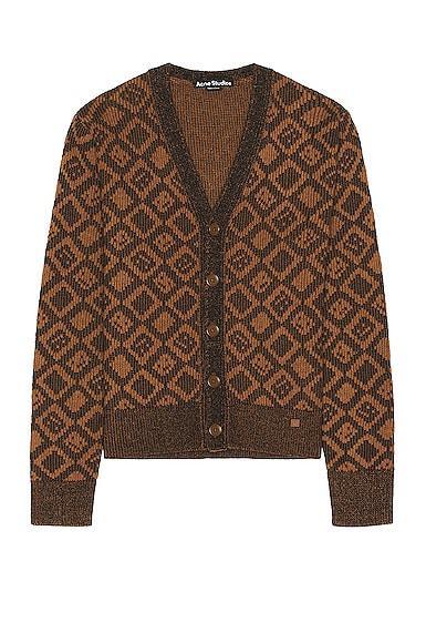 Acne Studios Kerid Tiles Face Cardigan in Toffee Brown & Black - Brown. Size S (also in ). Product Image