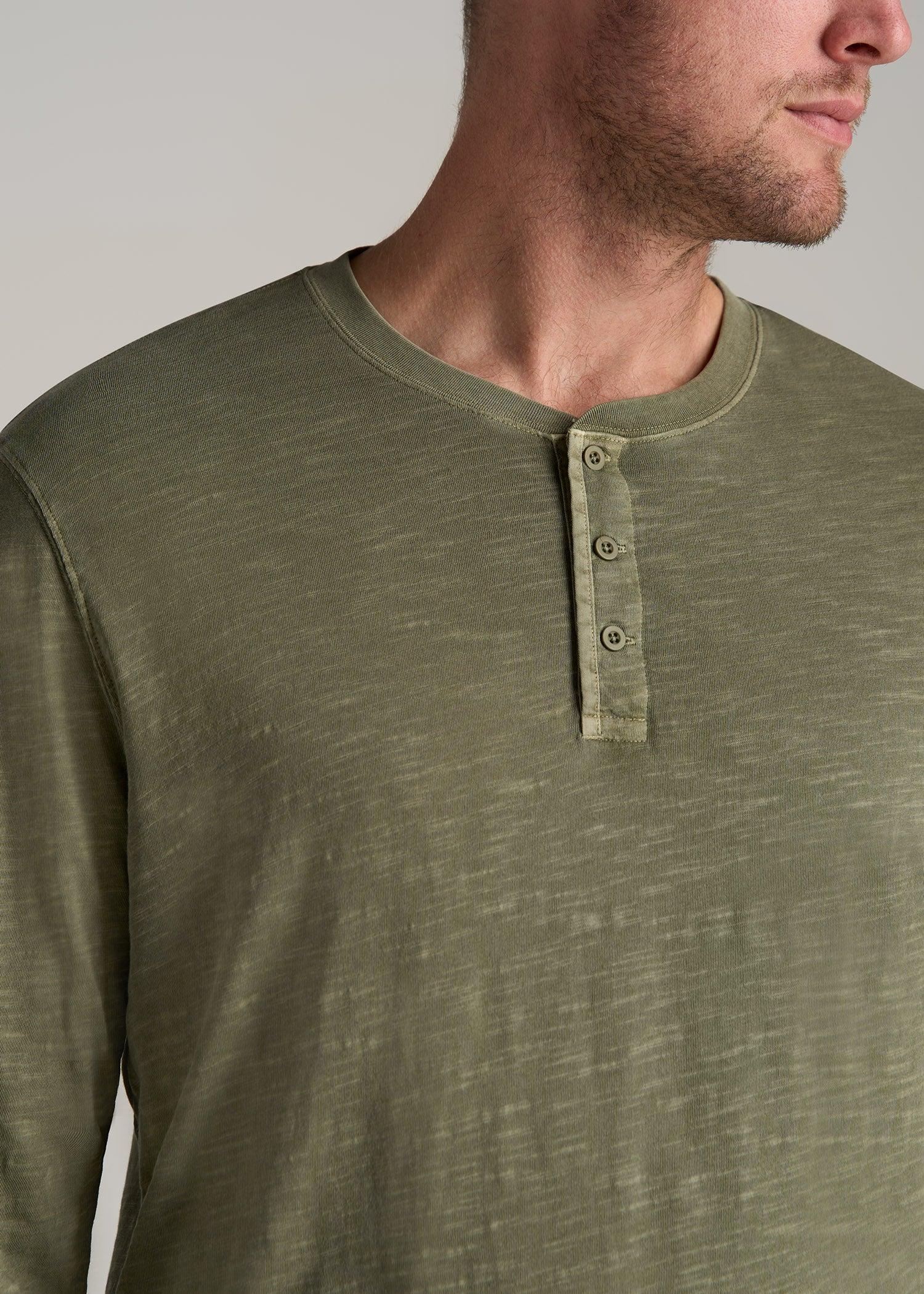 LJ&S Vintage Washed Slub Men's Tall Henley Shirt in Vintage Moss Green Male Product Image