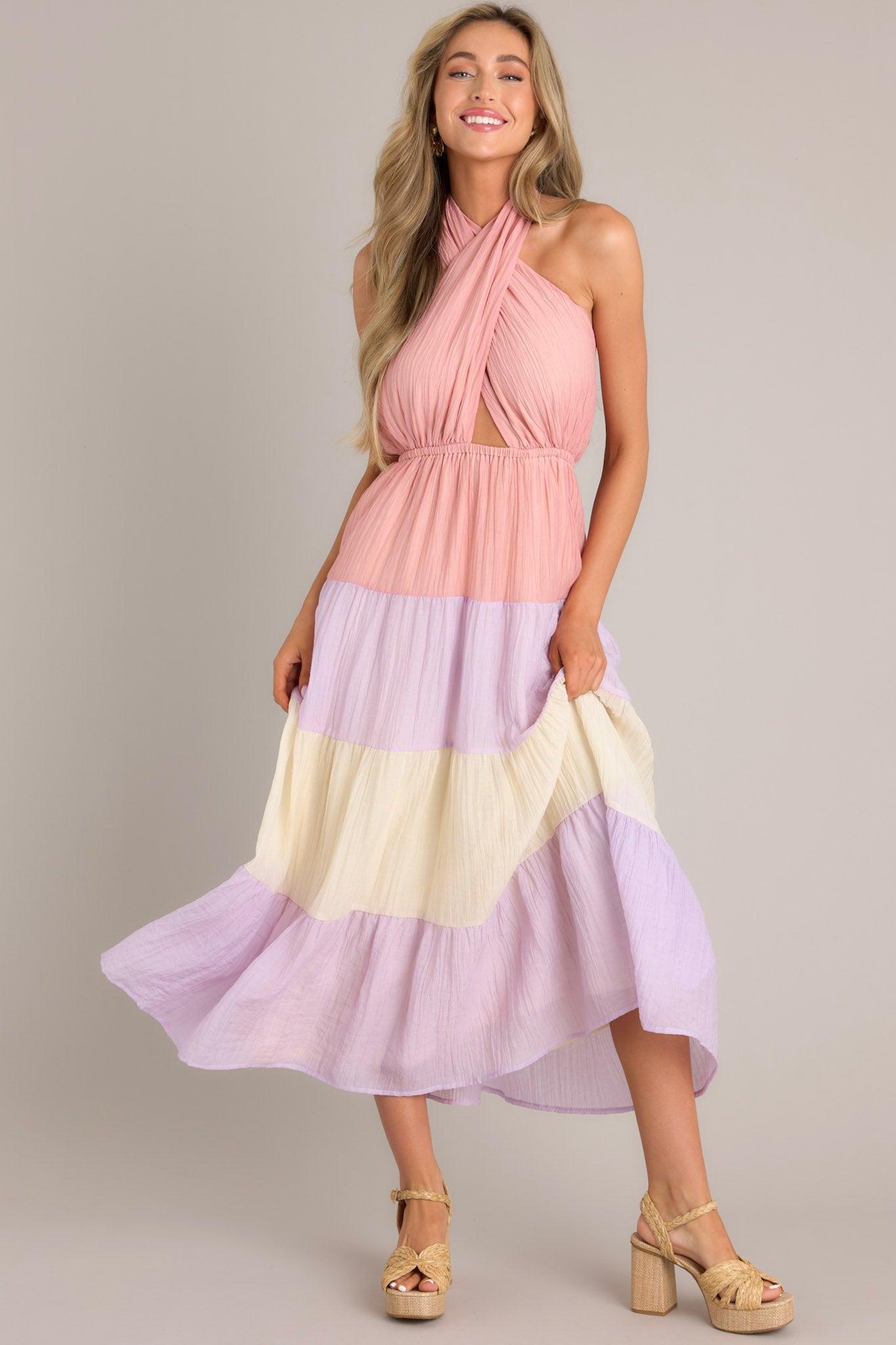 Falling Into Love Pink Multi Maxi Dress Product Image